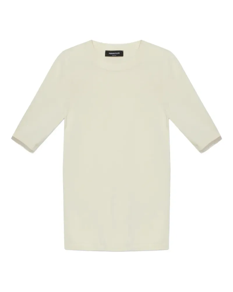 Fabiana Filippi Gestricktes T-Shirt mit Tüllbesatz - Nude Nude