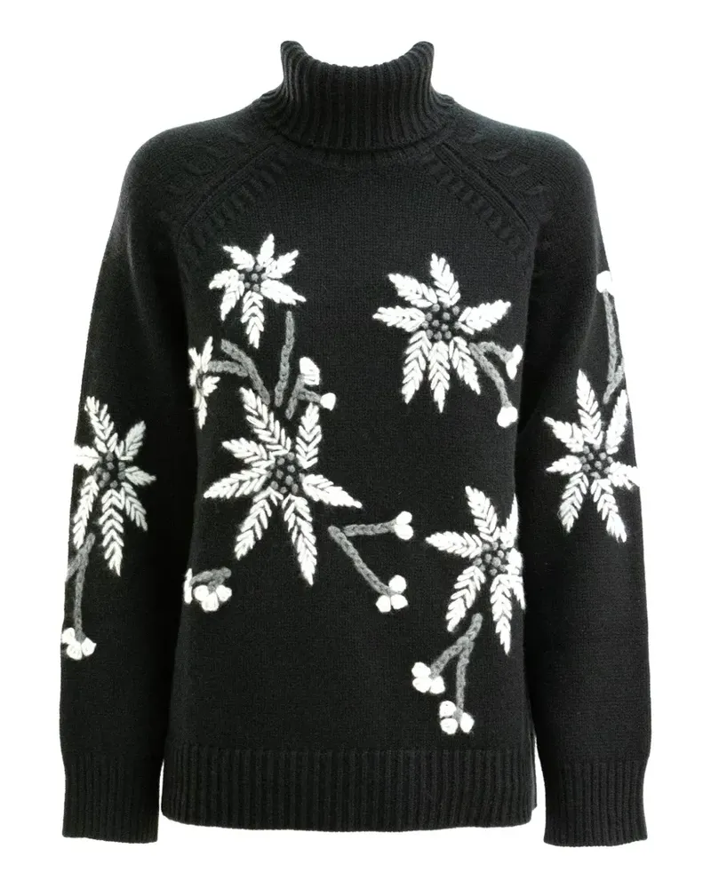 P.A.R.O.S.H. P.A.R.O H. Rollkragenpullover mit Blumenstickerei - Schwarz Schwarz