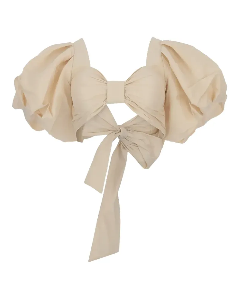 ACTUALEE draped puff-sleeve top - Nude Nude