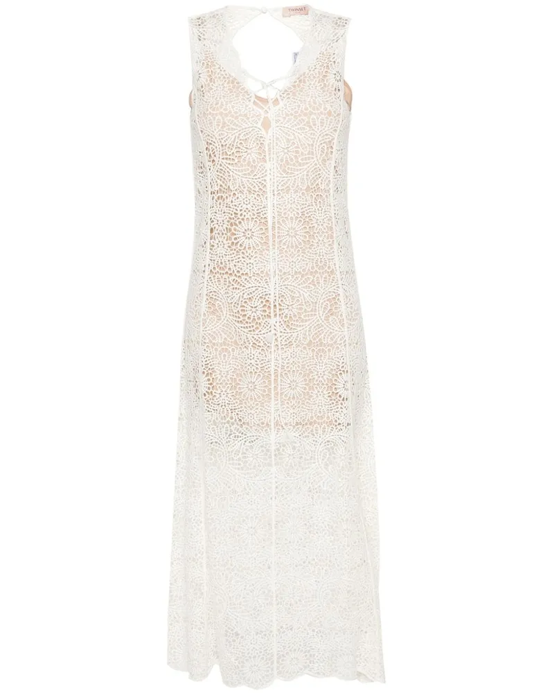 Twin-Set Semi-transparentes Häkel-Midikleid - Weiß Weiß