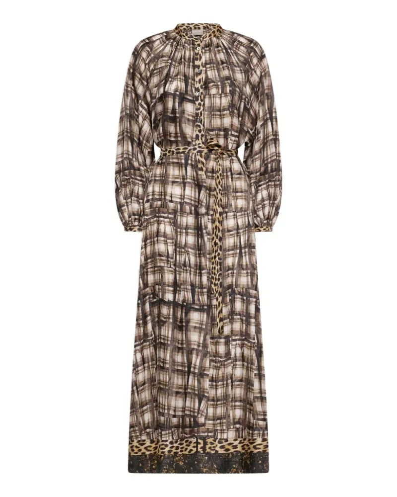 Pierre-Louis Mascia Kariertes Aloe Maxi-Hemdkleid mit Leopardenprint - Braun Braun
