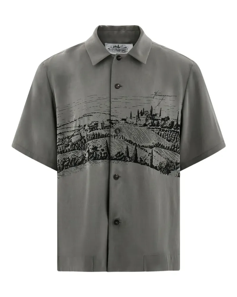 Ferragamo Seidenhemd mit Print - Grau Grau