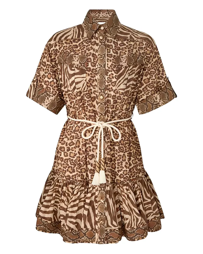Zimmermann animal-print ruffled mini dress - Braun Braun