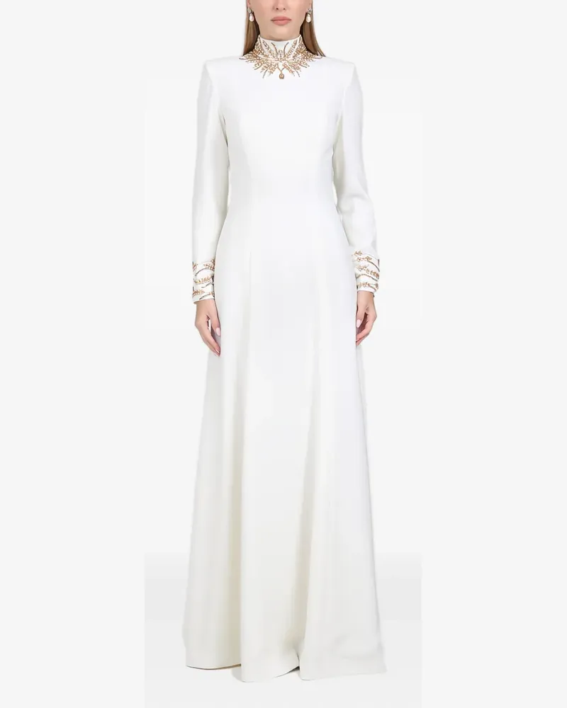 Dina Melwani Maxikleid mit besticktem Ausschnitt - Nude Nude