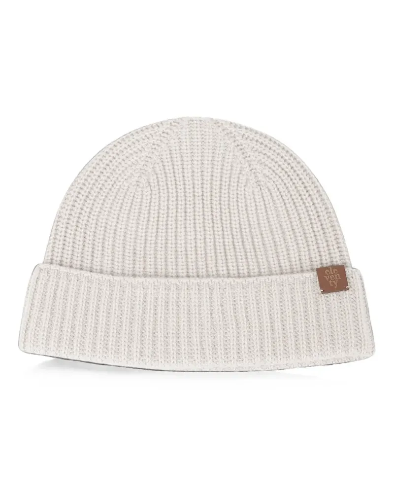 Eleventy Gerippte Beanie mit Umschlag - Weiß Weiß