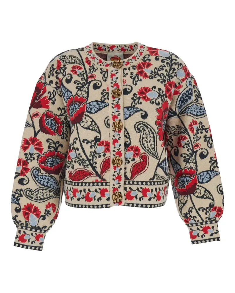 FARM Rio Rundhals-Cardigan mit Blumenmuster - Nude Nude