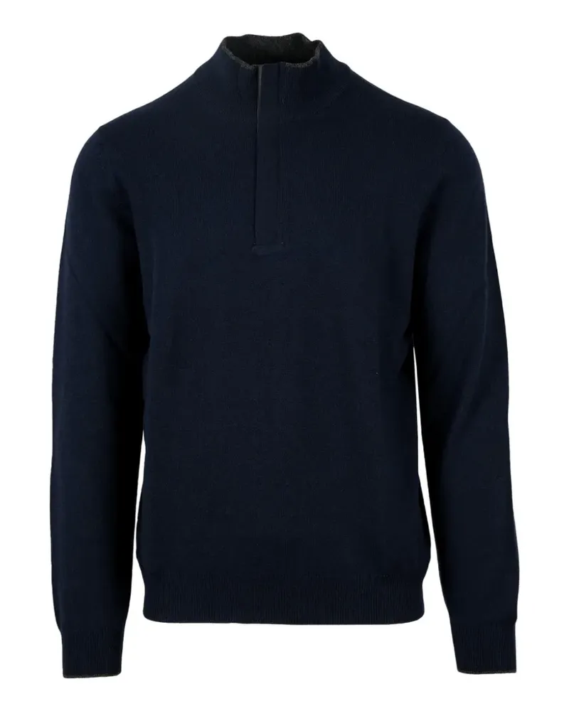 Gran Sasso Pullover mit Ellenbogen-Patch und kurzem Reißverschluss - Blau Blau