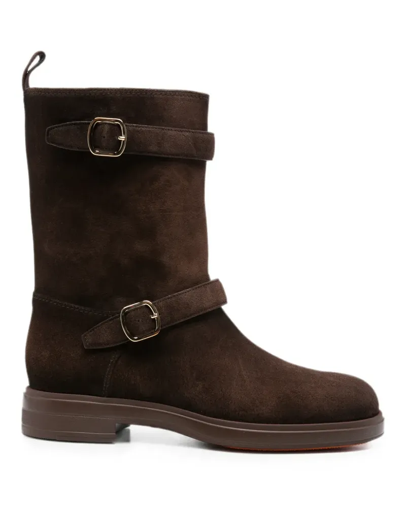 Santoni buckle-strap suede boots - Braun Braun