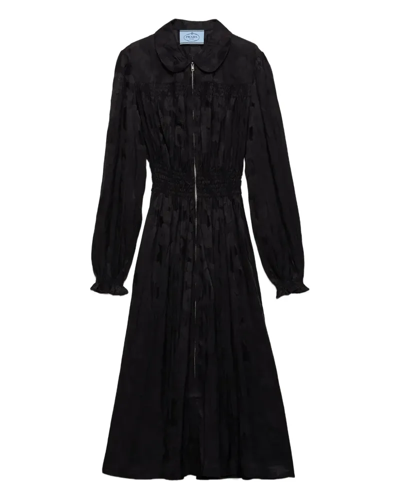 Prada Jacquard-Midikleid mit Blumenmuster - Schwarz Schwarz