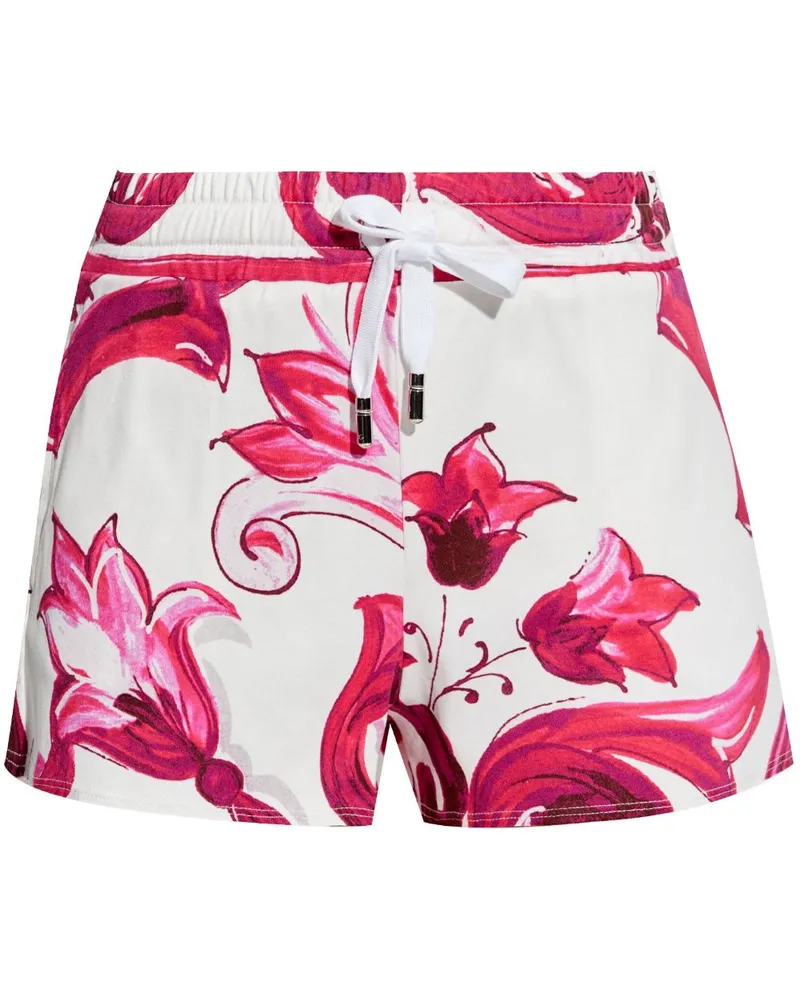 Dolce & Gabbana Seidenshorts mit Majolica-Print - Weiß Weiß