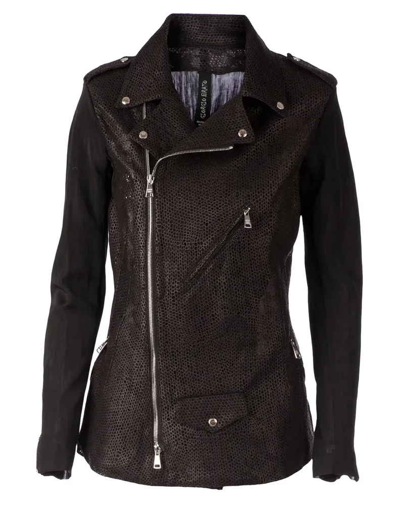 Giorgio Brato Bikerjacke mit Netzeinsatz im Used-Look - Schwarz Schwarz