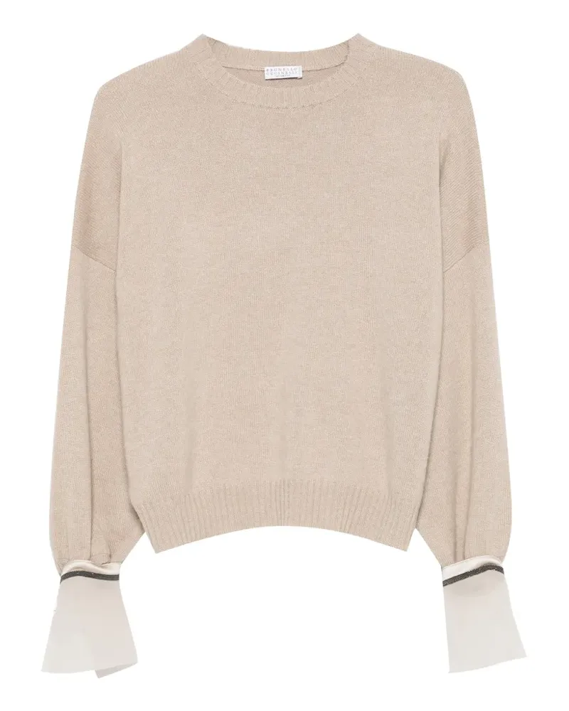 Brunello Cucinelli Monili-embellished panelled-cuff sweater - Nude Nude