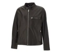 Lederjacke mit Reißverschluss - Schwarz