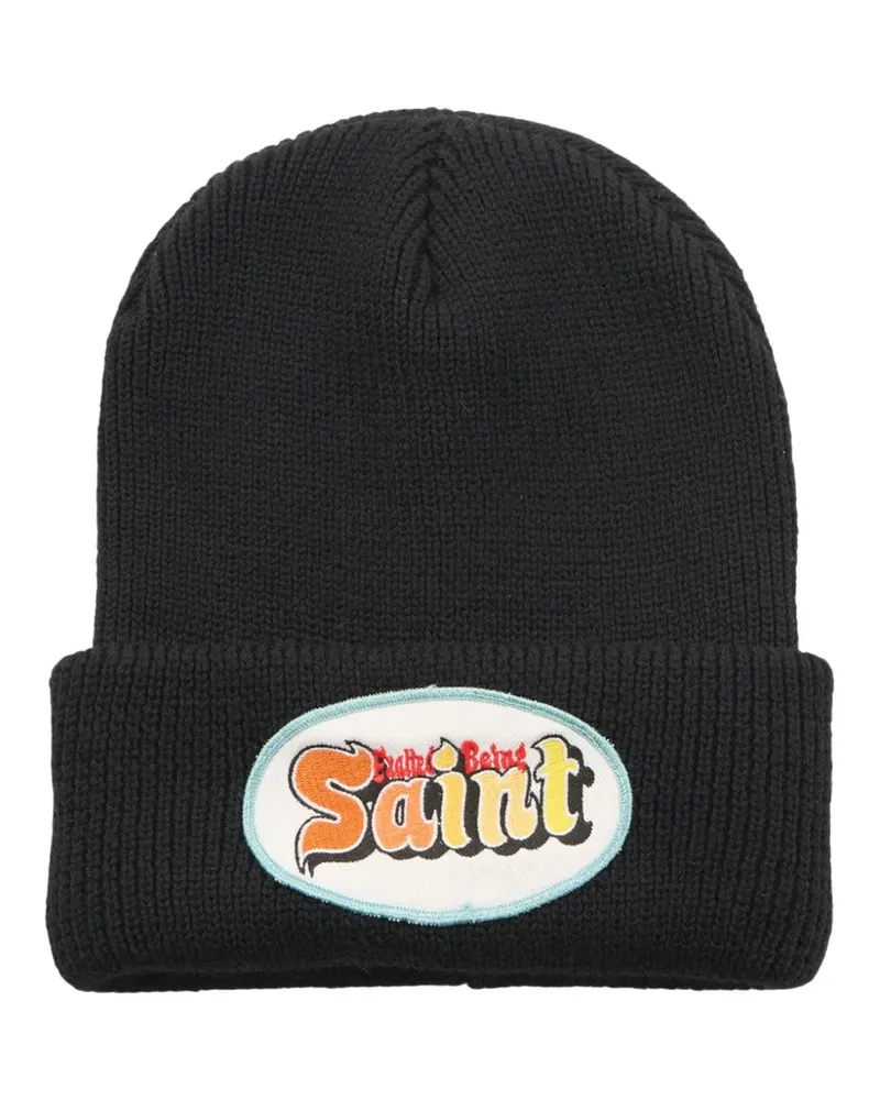 SAINT MXXXXXX logo-patch ribbed-knit beanie hat - Schwarz Schwarz
