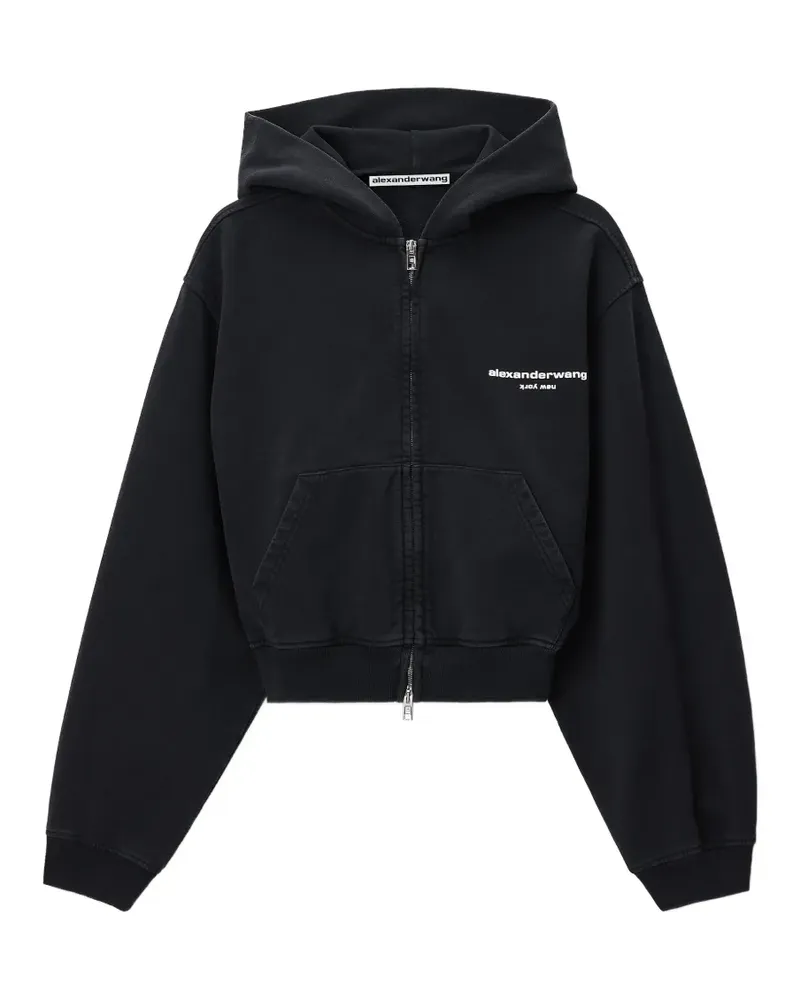 Alexander Wang zip-up hoodie w/ logo print - Schwarz Schwarz