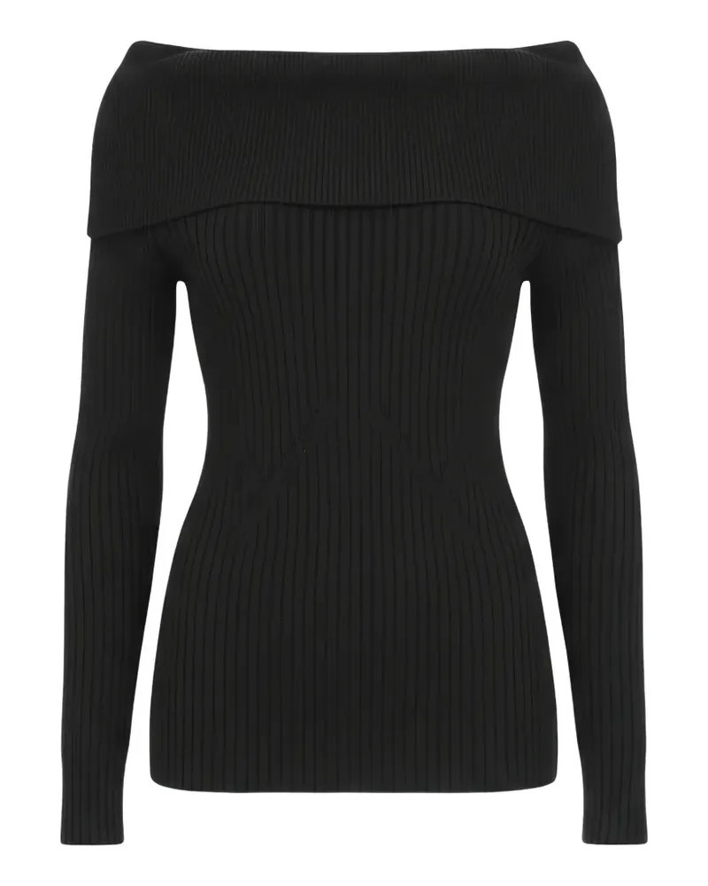 Isaia Gerippter One-Shoulder-Pullover - Schwarz Schwarz