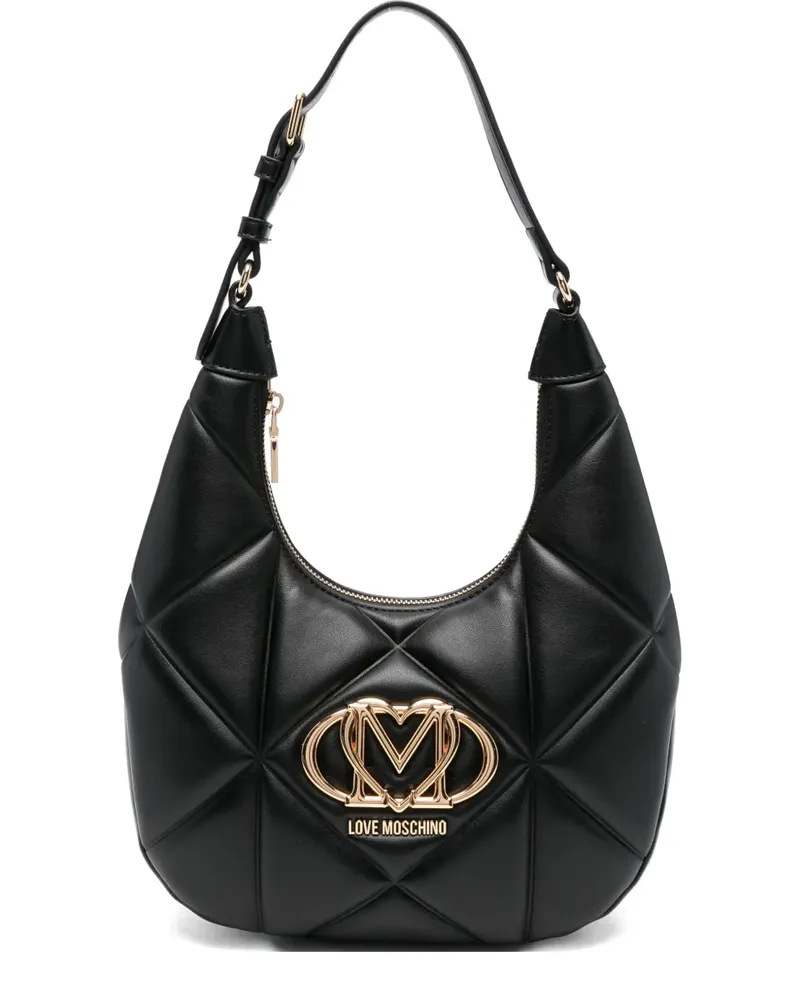 Moschino Gesteppte Schultertasche mit Logo - Schwarz Schwarz