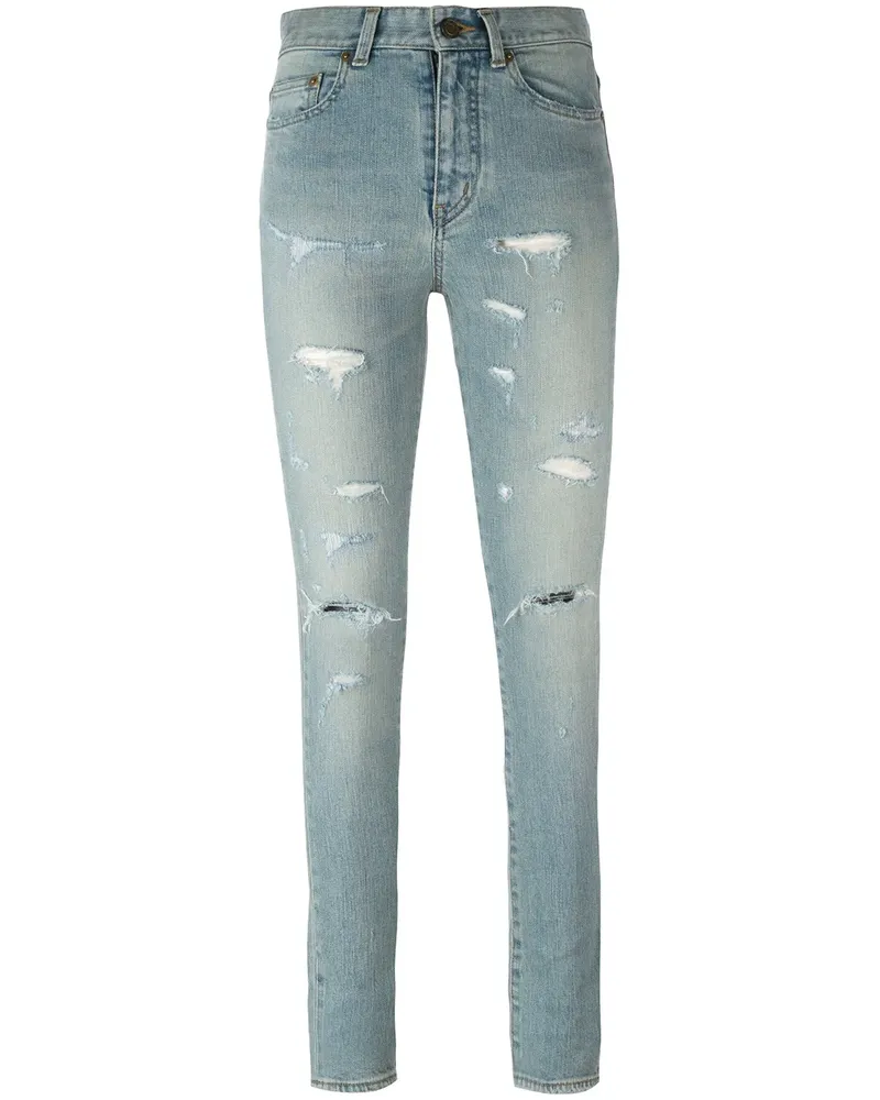 Saint Laurent Skinny-Jeans in Distressed-Optik - Blau Blau