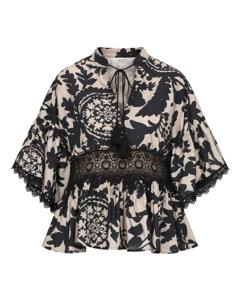 Kaos paisley-print lace-panel blouse - Nude Nude
