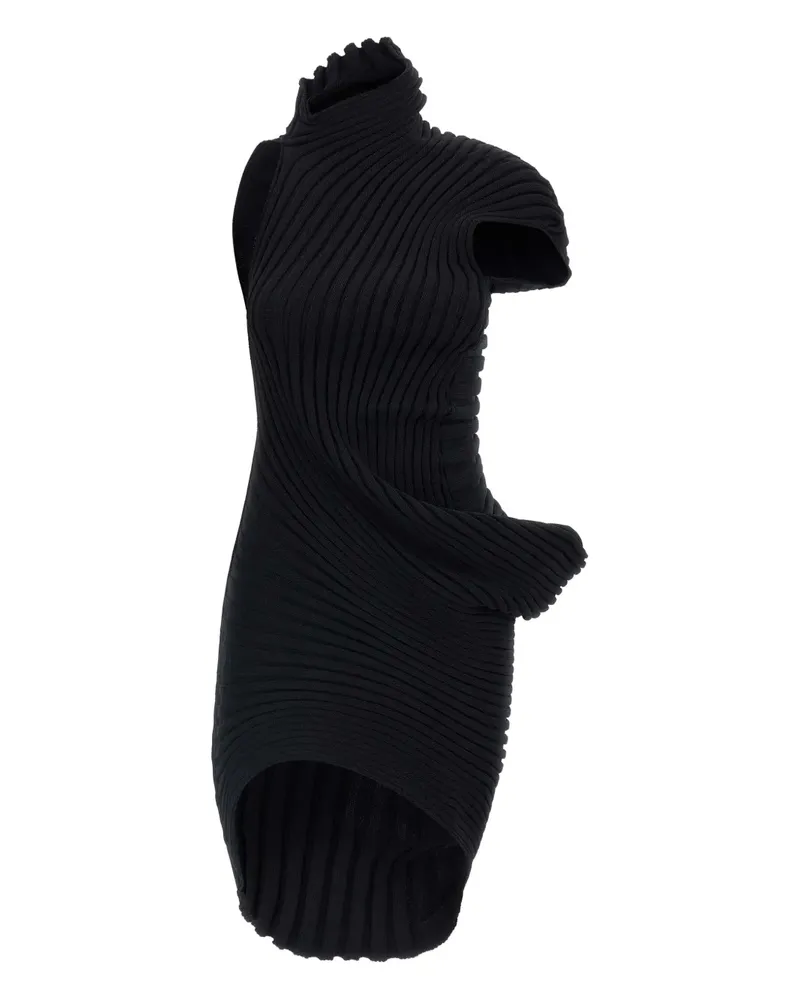 Issey Miyake Geripptes Kleid - Schwarz Schwarz
