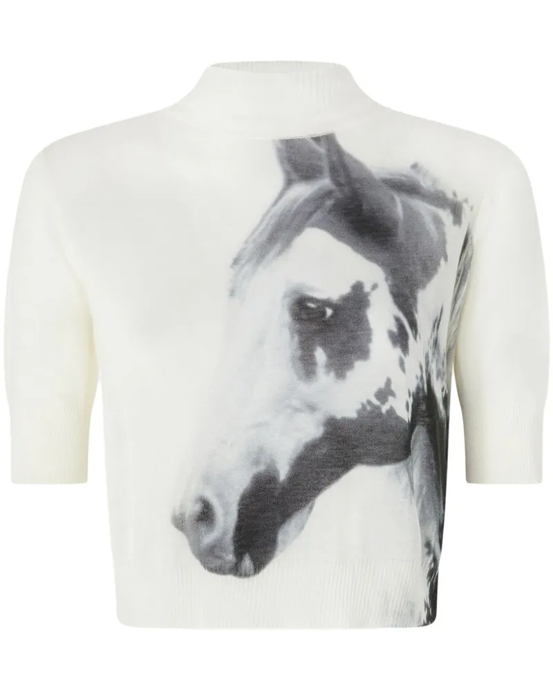Pinko Stricktop mit Pferde-Print - Weiß Weiß