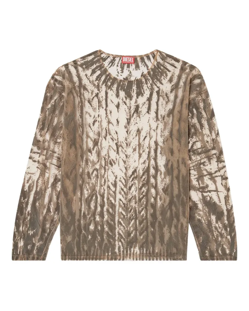 Diesel Langarmshirt aus beflocktem Tüll - Nude Nude