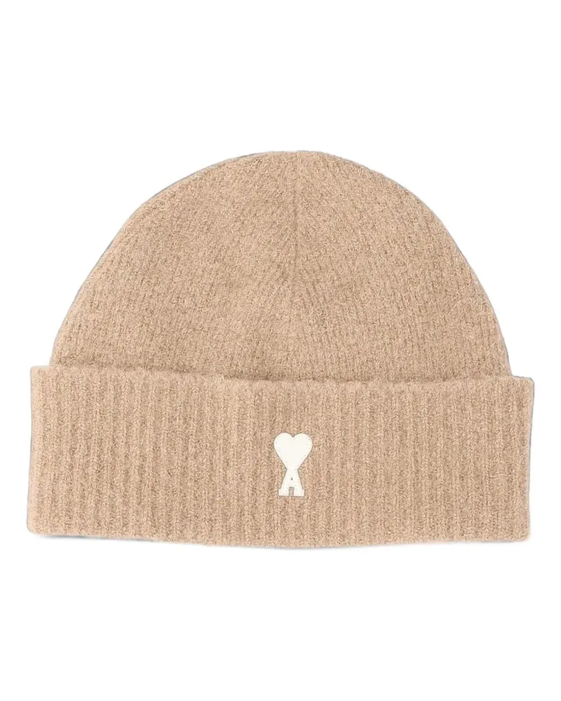 AMI Paris beige alpaca beanie with Ami de Coeur - Nude Nude