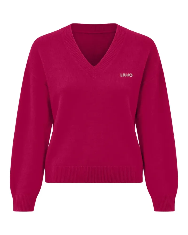 Liu Jo V-neck logo-embellished sweater - Rosa Rosa