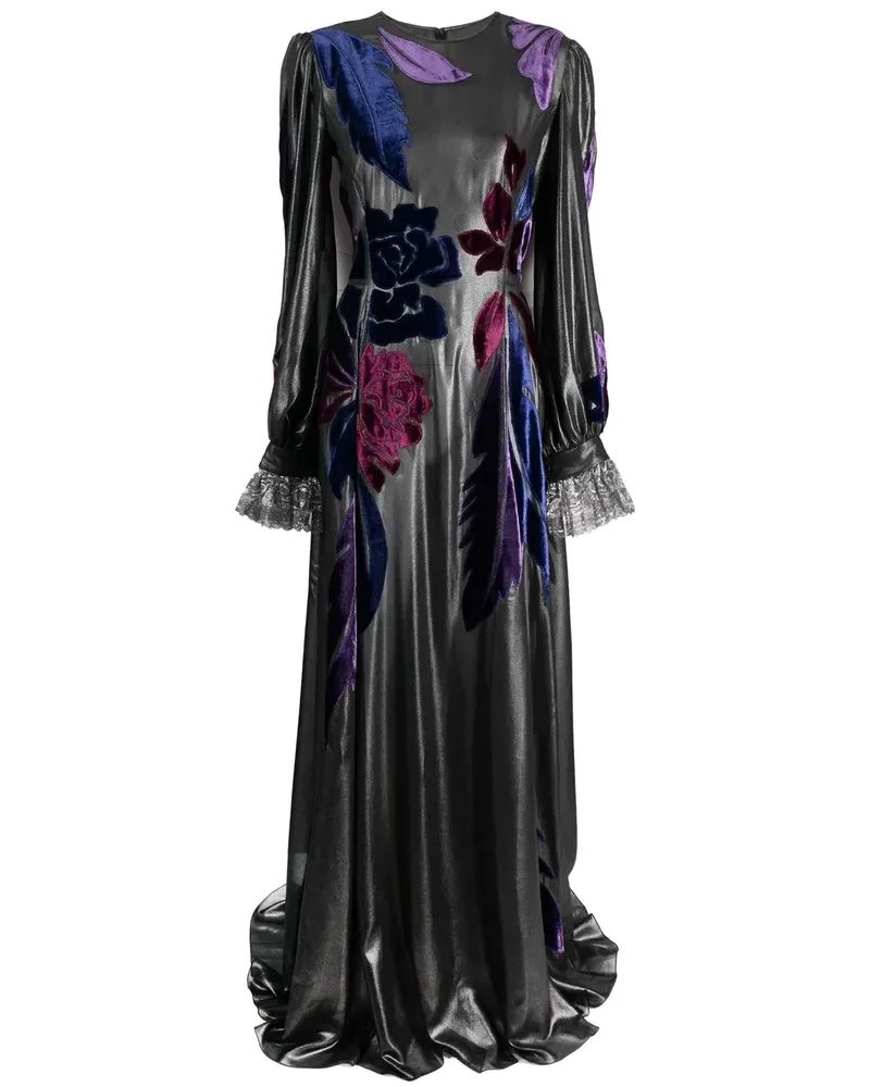 Alberta Ferretti Abendkleid mit Blumenapplikation - Grau Grau