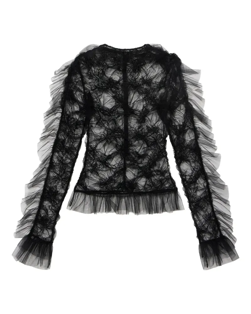 Blumarine Gerüschtes Oberteil mit Schmetterling - Schwarz Schwarz