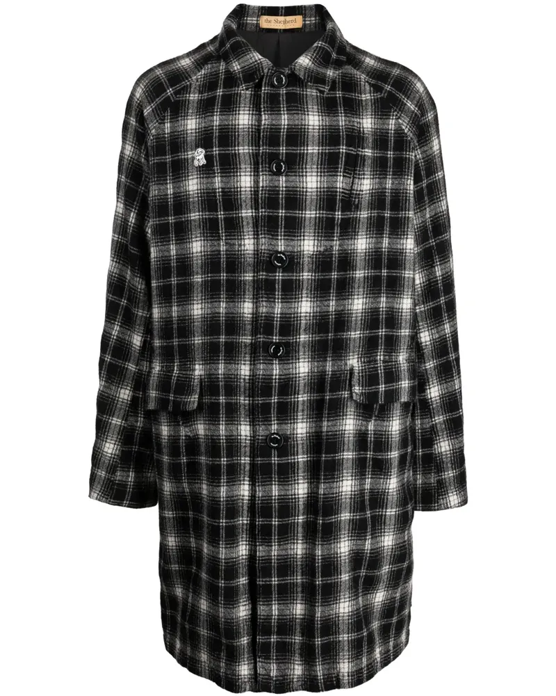 Undercover Karierter Mantel mit Logo-Patch - Schwarz Schwarz