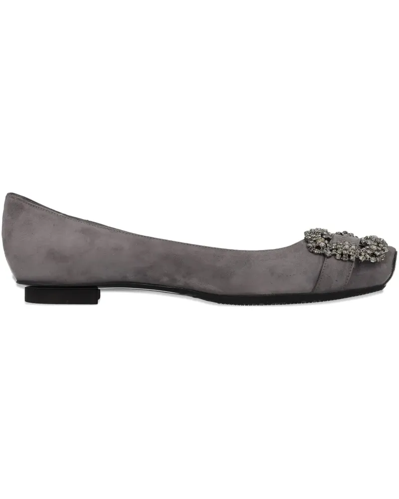 Alberta Ferretti rhinestone-buckle suede flat sandals - Grau Grau