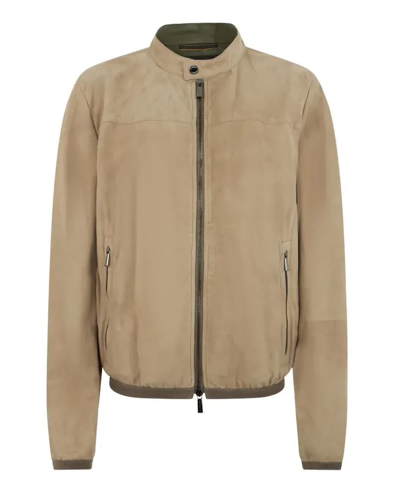 MOORER zip collar leather jacket - Nude Nude