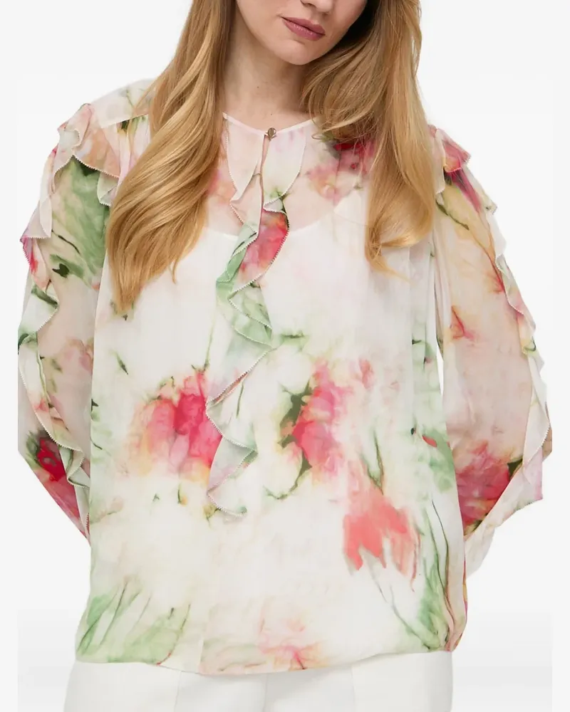 HUGO BOSS floral-print ruffled blouse - Nude Nude