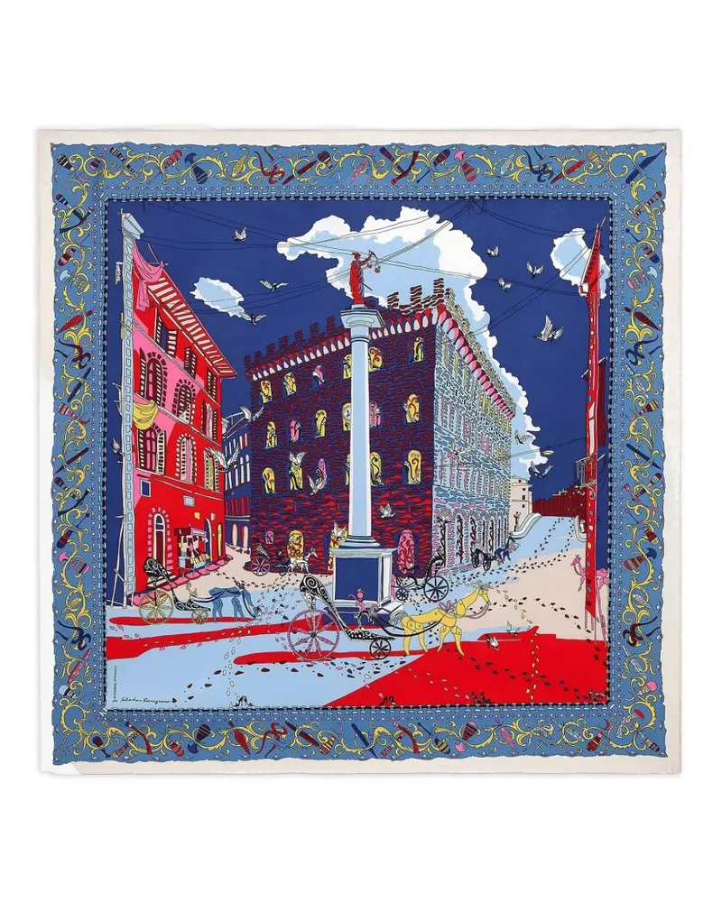 Ferragamo Schal mit Palazzo Spini Feroni-Print - Blau Blau
