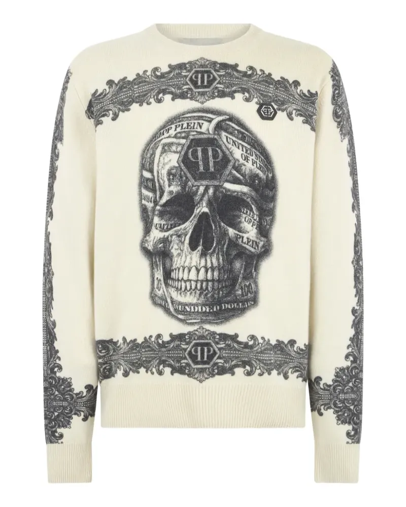 Philipp Plein Pullover mit barockem Totenkopf - Nude Nude
