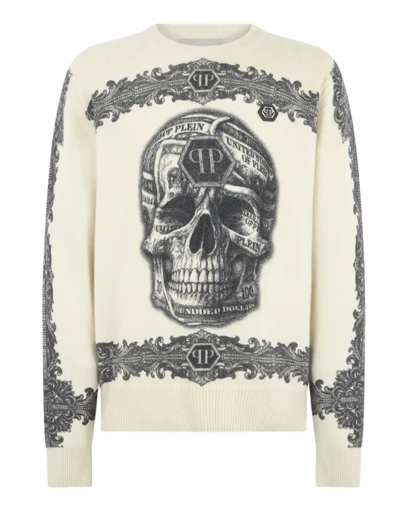 Philipp Plein Pullover mit barockem Totenkopf - Nude Nude