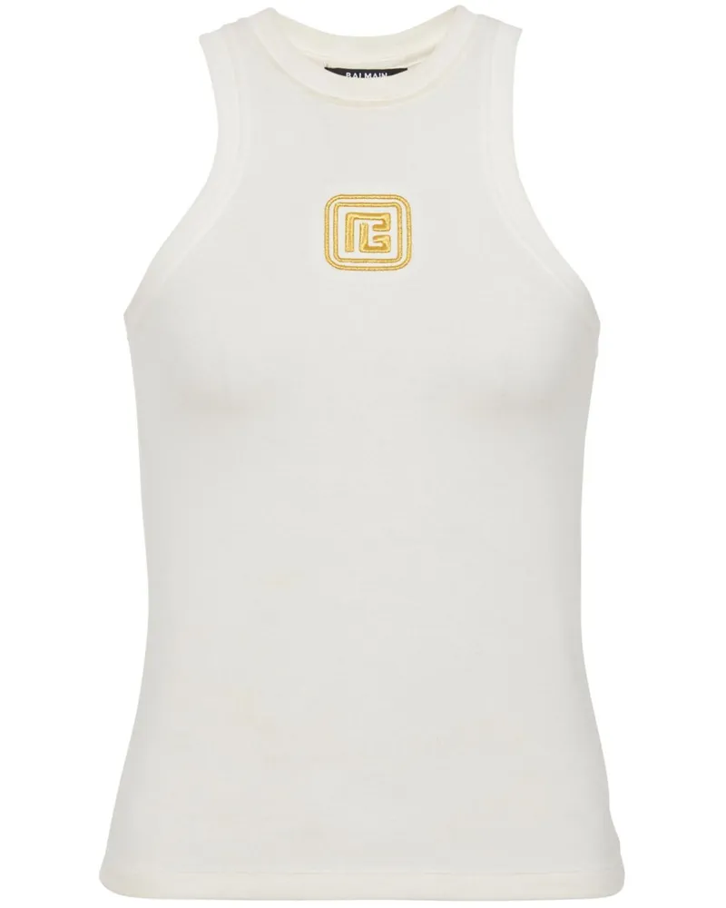 Balmain Tanktop mit PB-Stickerei - Weiß Weiß