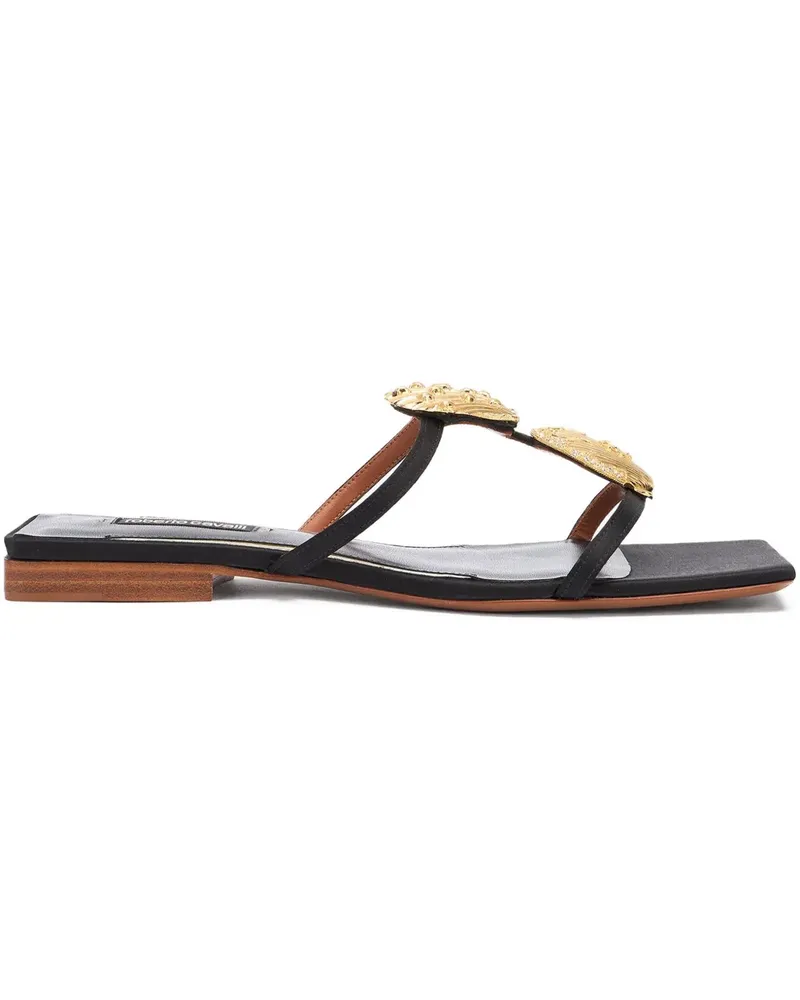 Roberto Cavalli Flache Sandalen mit Verzierung - Schwarz Schwarz