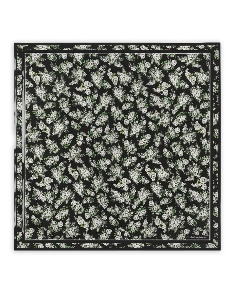 Dolce & Gabbana 70X70 small flower bouquet-print silk twill scarf - Schwarz Schwarz
