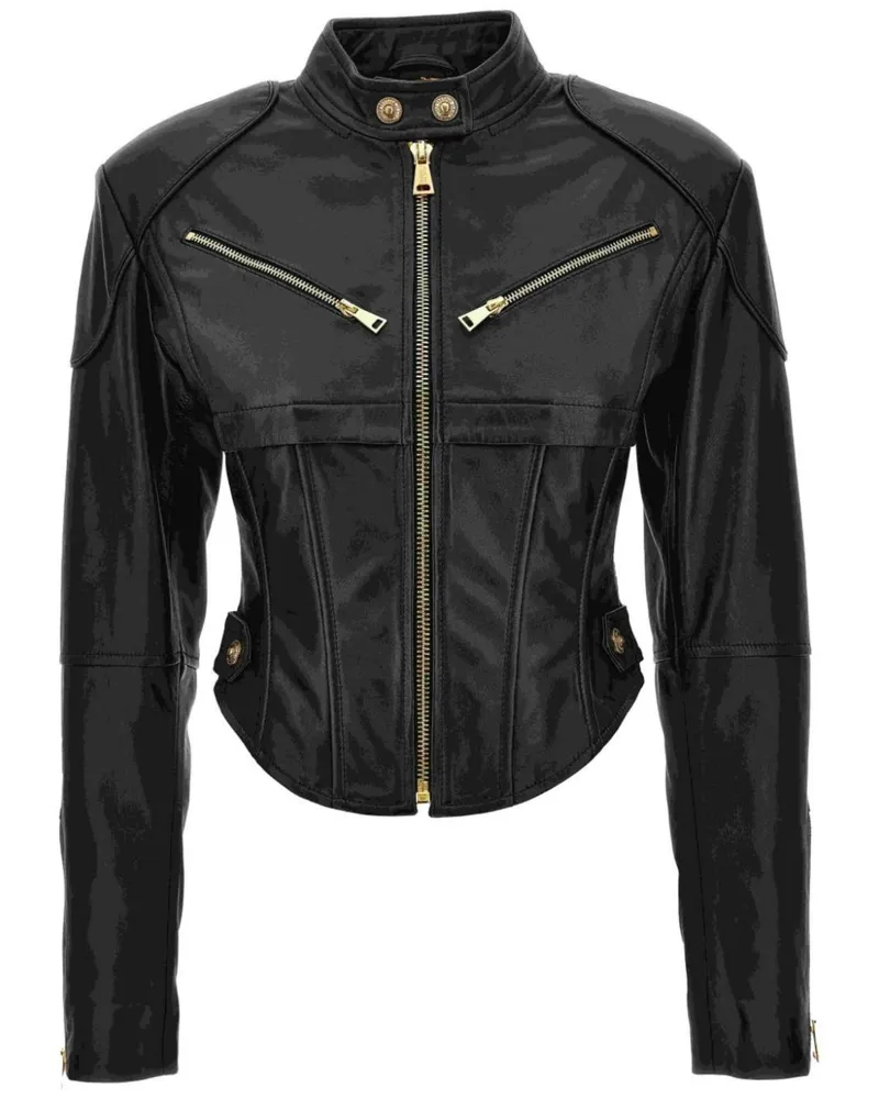 Versace Jeans Klassische Lederjacke - Schwarz Schwarz