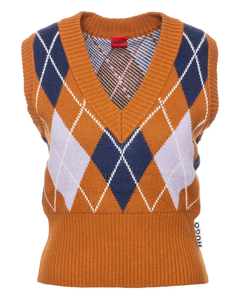 HUGO BOSS Pullunder mit Argyle-Muster - Orange Orange