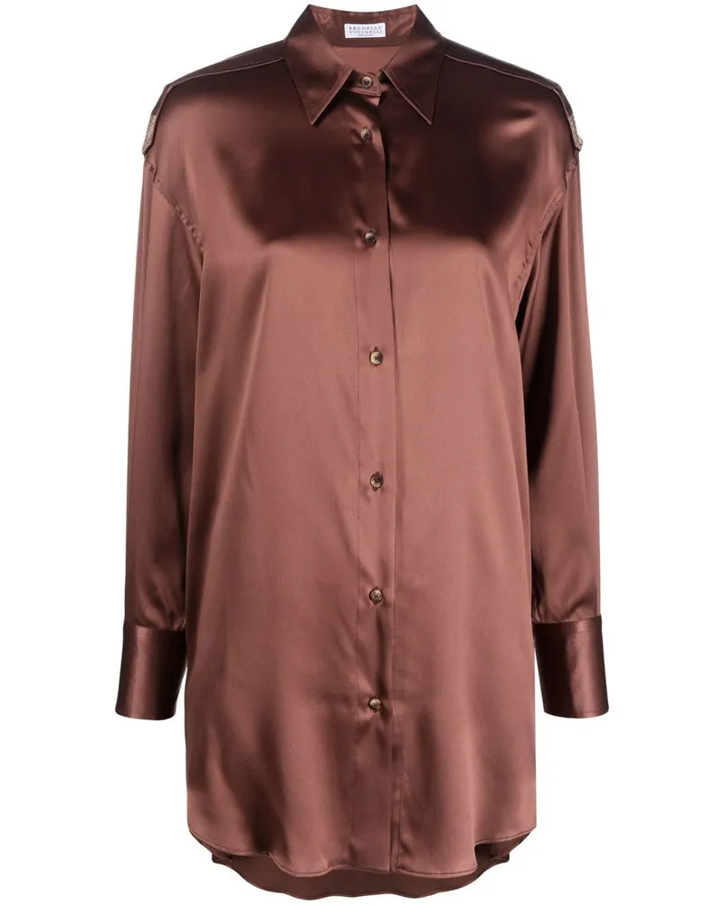 Brunello Cucinelli T-Shirt mit Monili-Kettendetail - Braun Braun