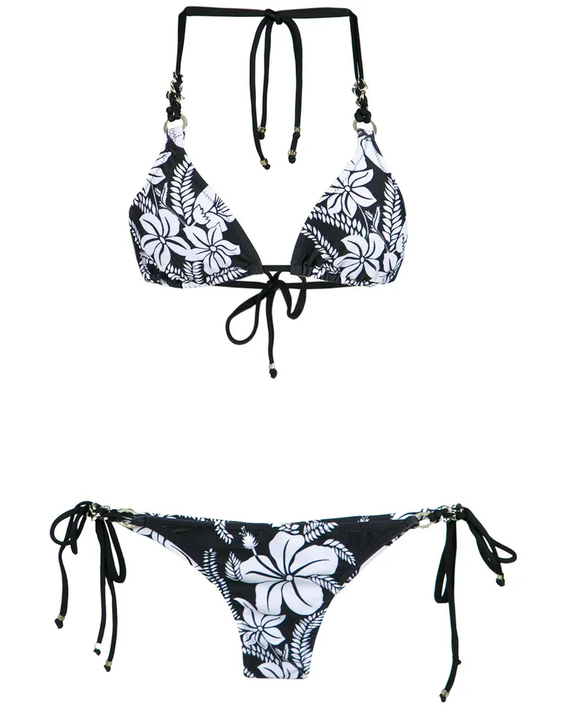 Amir Slama Bikini mit floralem Print - Schwarz Schwarz