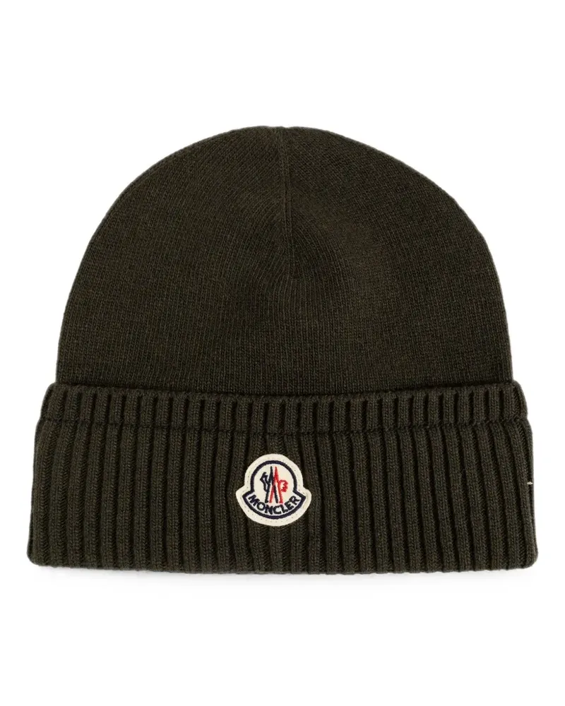 Moncler Gerippte Beanie mit Logo-Patch - Grün Grün