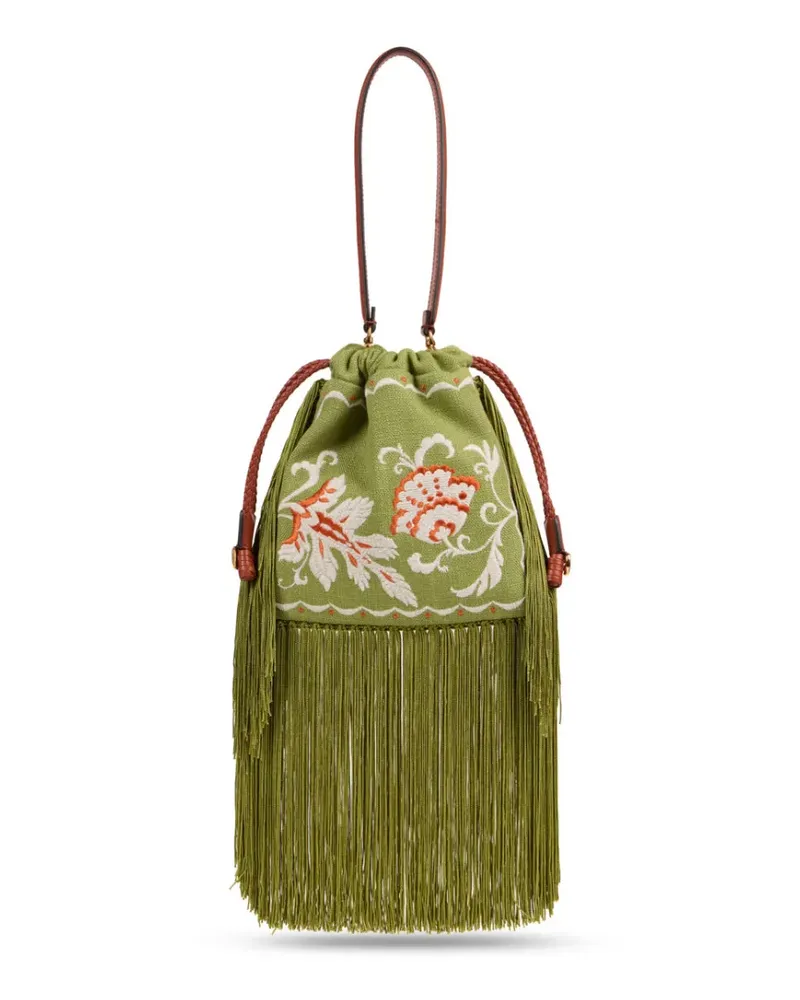 Etro Kleine Kalispera Beuteltasche mit Fransen - Grün Grün