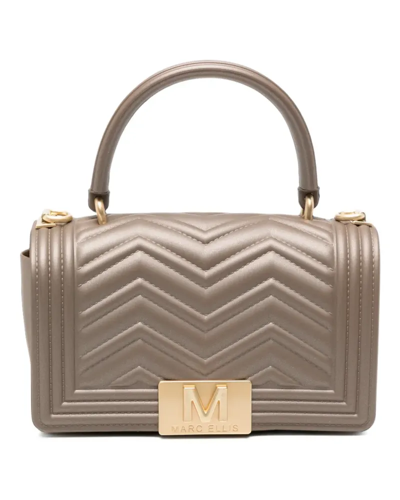MARC ELLIS chevron-quilted logo-plaque shoulder bag - Nude Nude