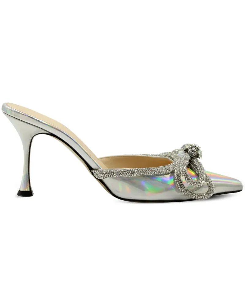 Mach & Mach crystal-bow pointed-toe mules - Silber Silber