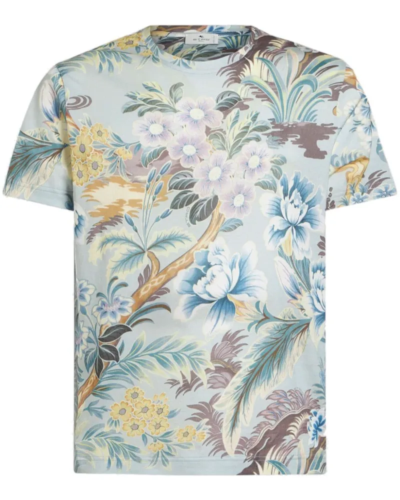 Etro T-Shirt mit Blumen-Print Blau