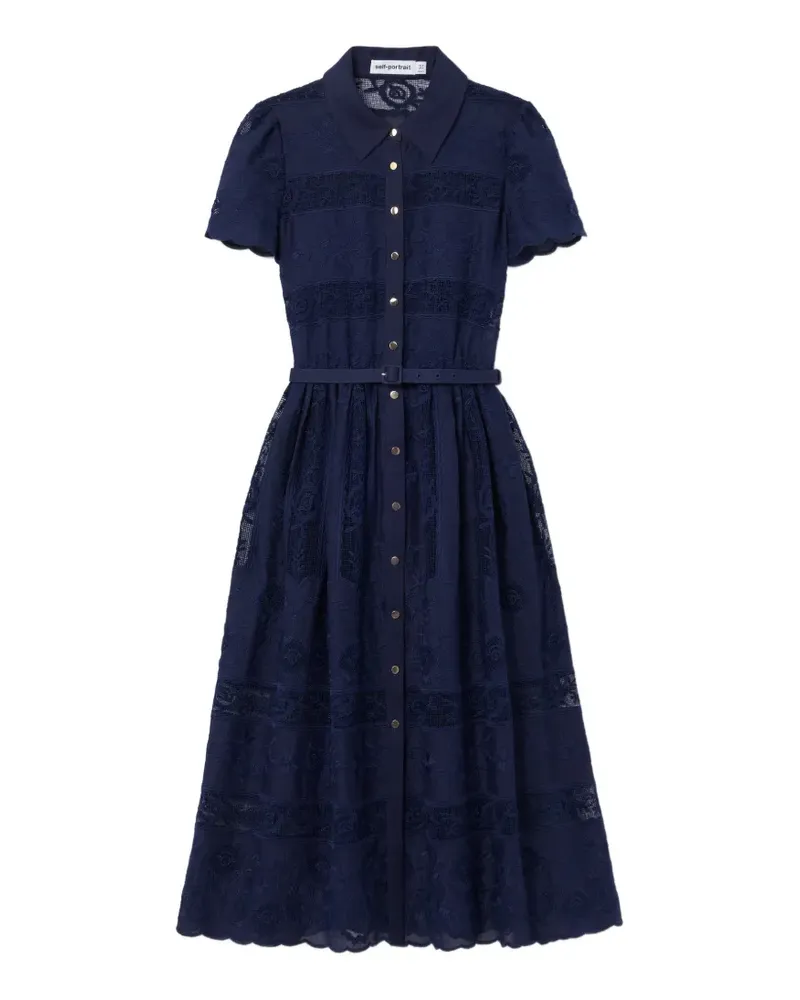 Self-Portrait Besticktes Midikleid mit Gürtel - Blau Blau